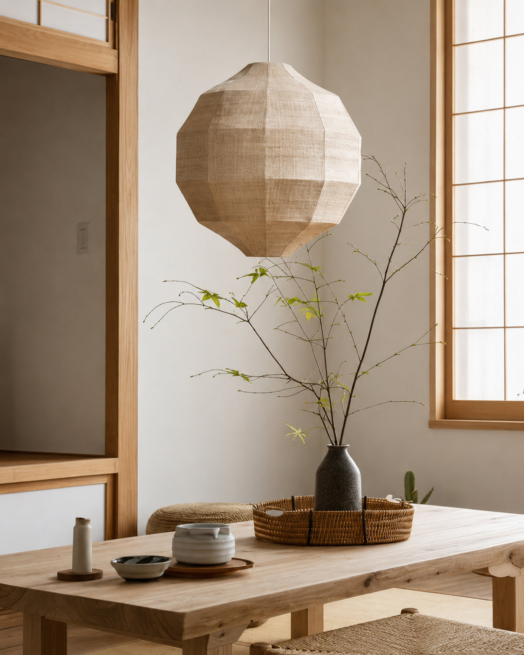 Japandi Pendel Lampe i Naturlig Plantefiber - Vævet Design med Justerbar Ledning 7