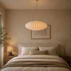 Japandi Pendel Lampe i Silke - Plisseret Oval Silhuet 3
