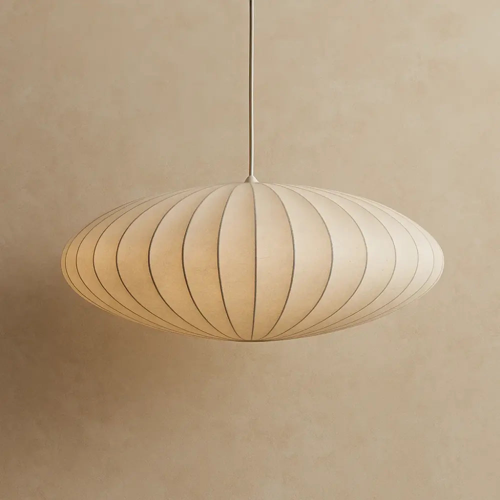 Japandi Pendel Lampe i Silke - Plisseret Oval Silhuet 6
