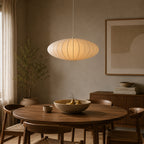 Japandi Pendel Lampe i Silke - Plisseret Oval Silhuet 7
