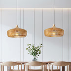 Japandi Pendel Lampe i Træ - Kuppelformet Design med Blødt Gult Lys 0