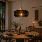 Japandi Pendel Lampe i Træ - Kuppelformet Design med Blødt Gult Lys 11