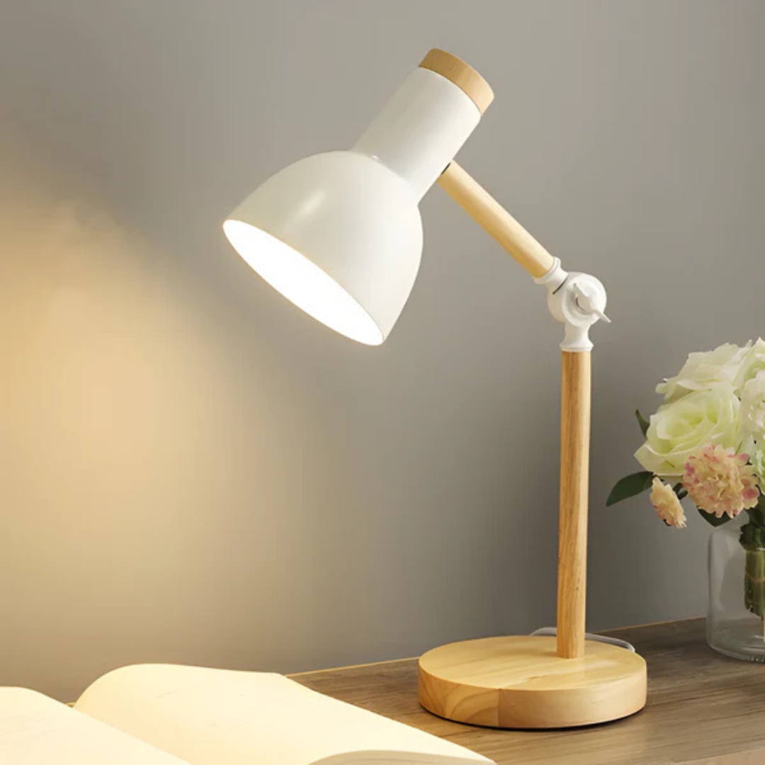Justerbar Bordlampe i Træ og Metal – Moderne Design med Fleksibel Belysning 1