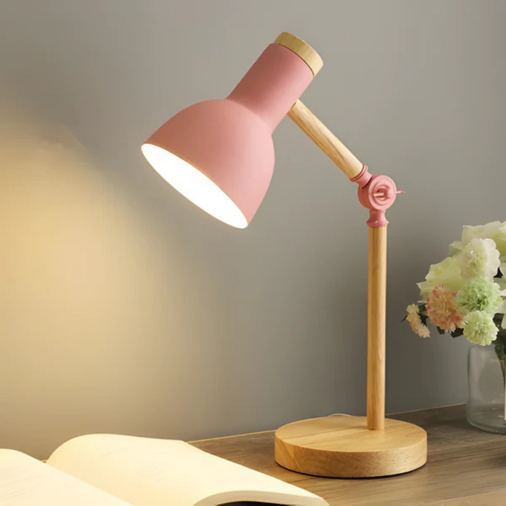 Justerbar Bordlampe i Træ og Metal – Moderne Design med Fleksibel Belysning 4