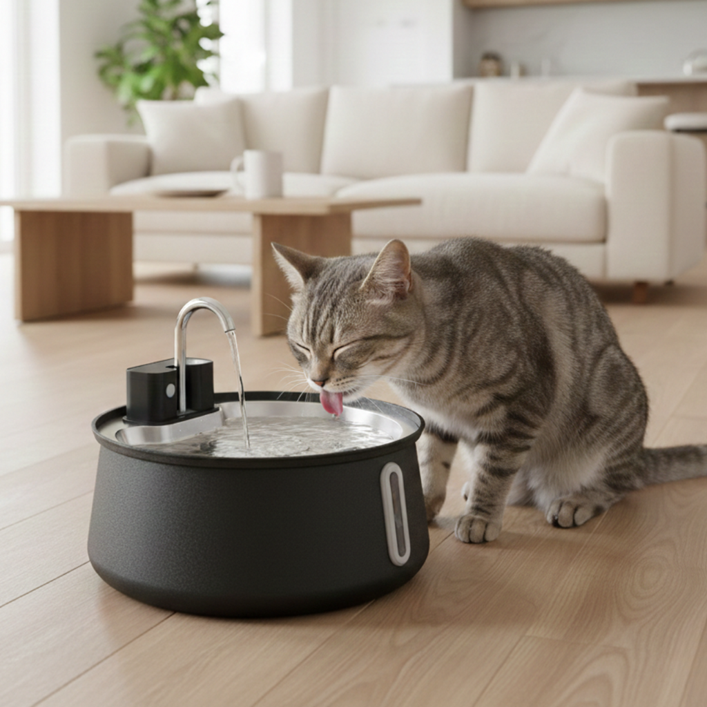 Kattevandsfontæne i Rustfrit Stål – Farverig med Vandstandsindikator 3