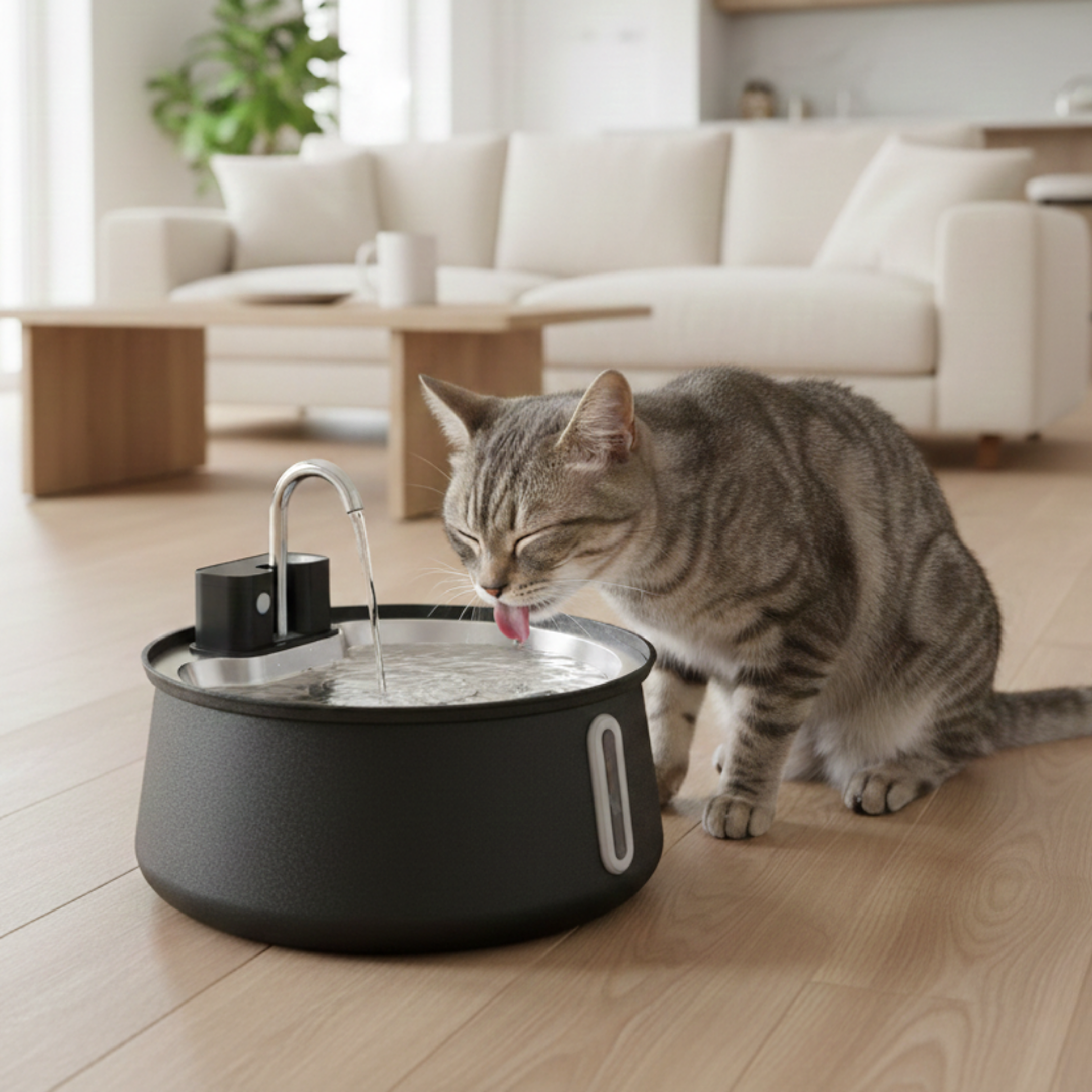 Kattevandsfontæne i Rustfrit Stål – Farverig med Vandstandsindikator 3