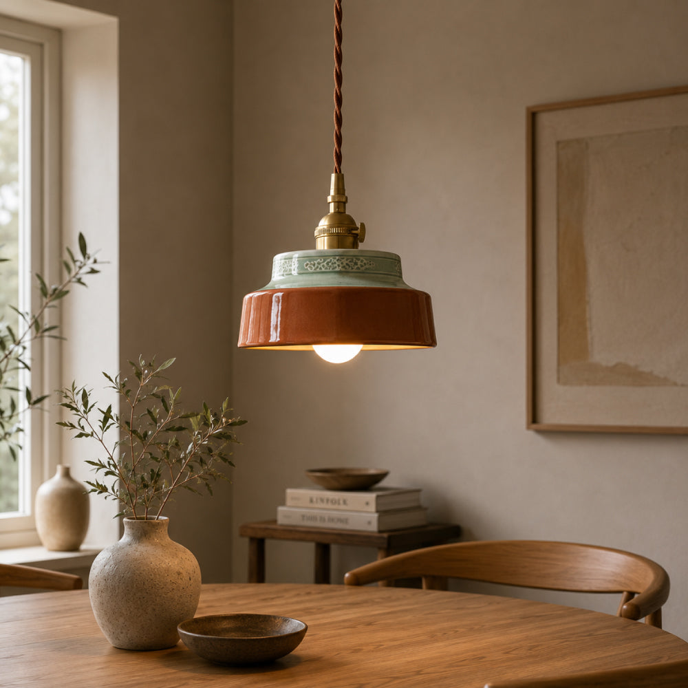 Keramisk Pendel Lampe - Malet Keramik med Kobberfinish 0
