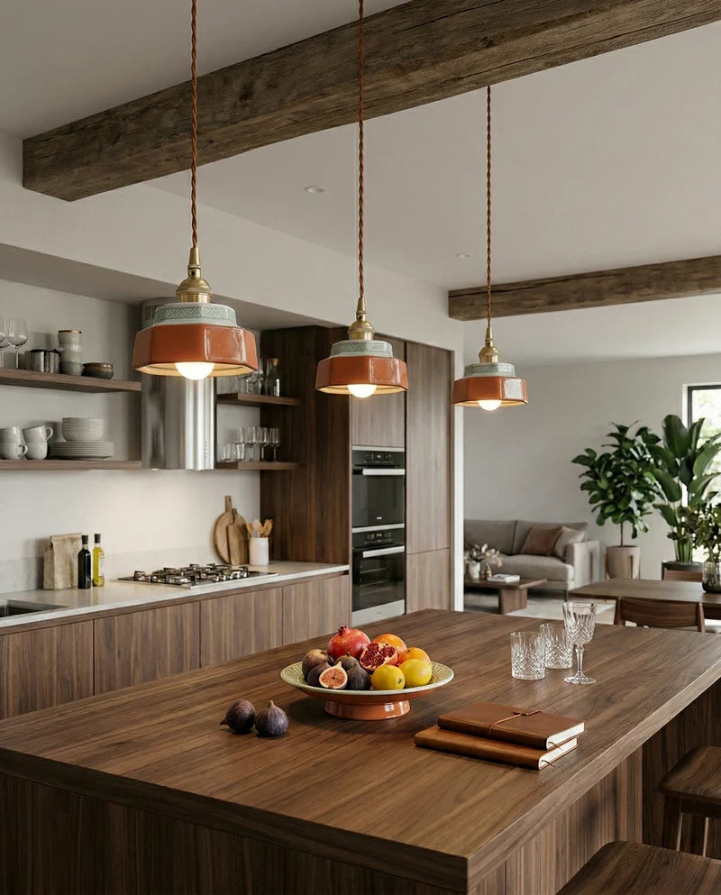 Keramisk Pendel Lampe - Malet Keramik med Kobberfinish 1
