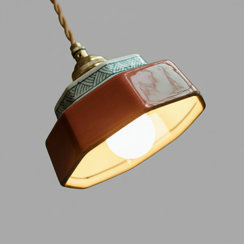 Keramisk Pendel Lampe - Malet Keramik med Kobberfinish 11