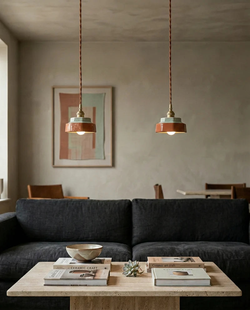 Keramisk Pendel Lampe - Malet Keramik med Kobberfinish 15