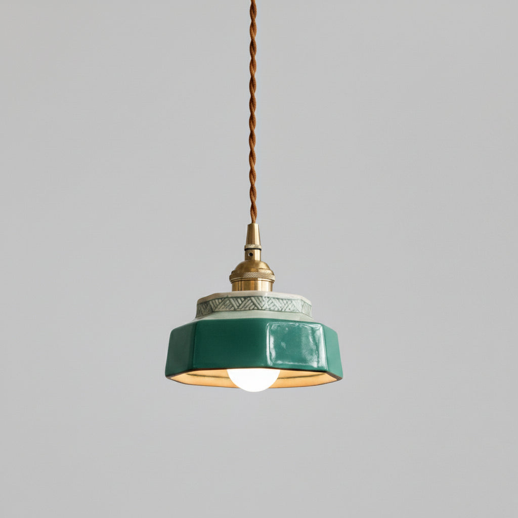 Keramisk Pendel Lampe - Malet Keramik med Kobberfinish 2
