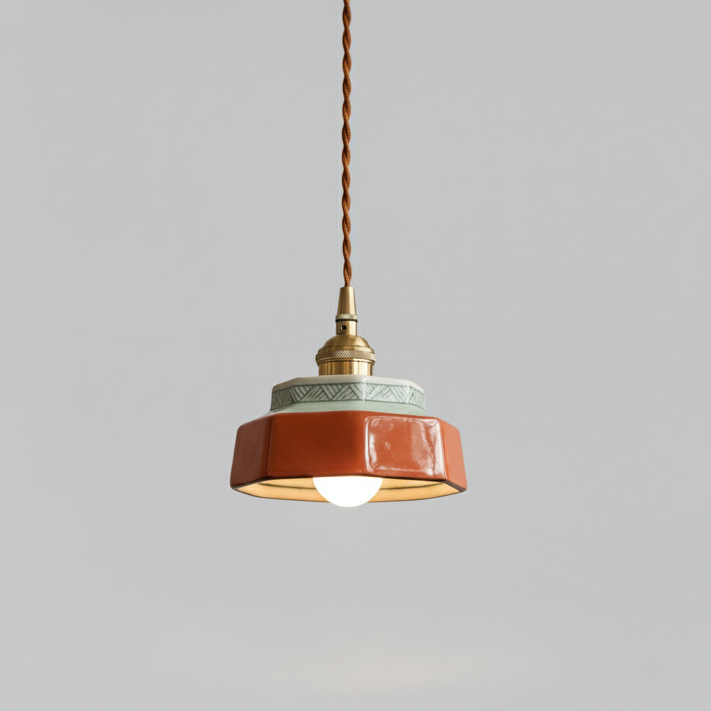 Keramisk Pendel Lampe - Malet Keramik med Kobberfinish 3
