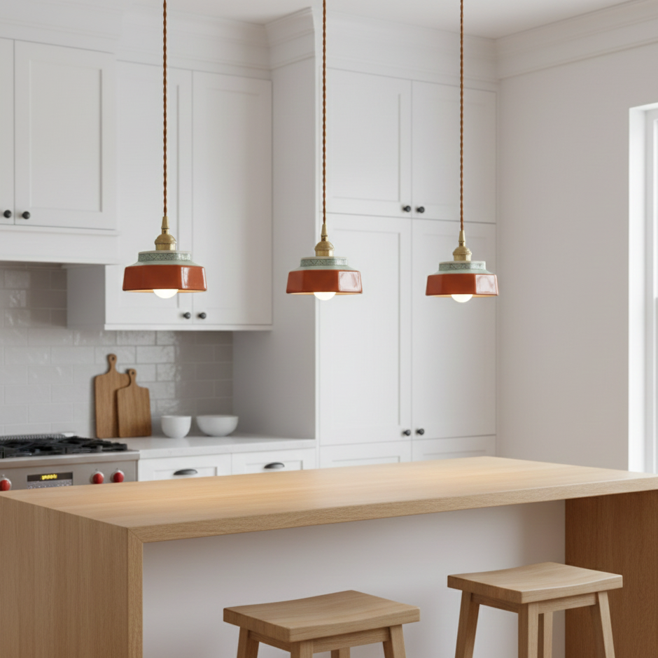 Keramisk Pendel Lampe - Malet Keramik med Kobberfinish 5
