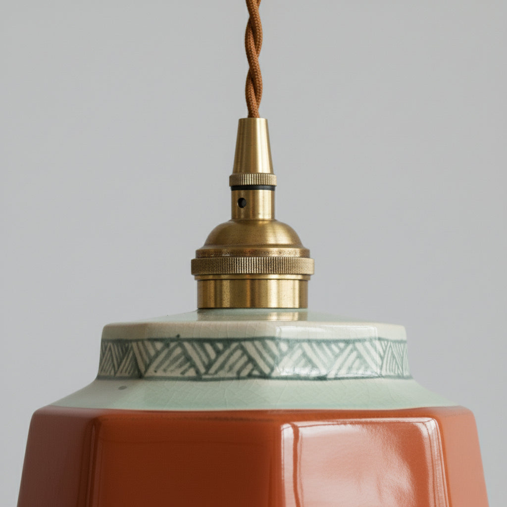 Keramisk Pendel Lampe - Malet Keramik med Kobberfinish 7

