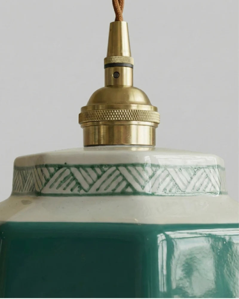 Keramisk Pendel Lampe - Malet Keramik med Kobberfinish 8

