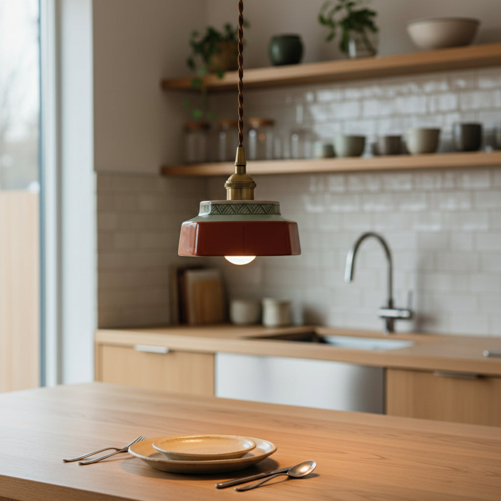 Keramisk Pendel Lampe - Malet Keramik med Kobberfinish 9
