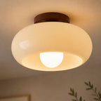 Klassisk Bauhaus Loftlampe - Cremefarvet Glas med Metalbund 1