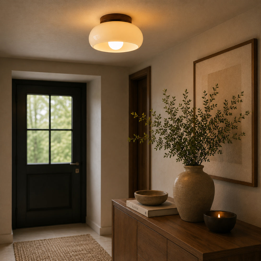 Klassisk Bauhaus Loftlampe - Cremefarvet Glas med Metalbund 2