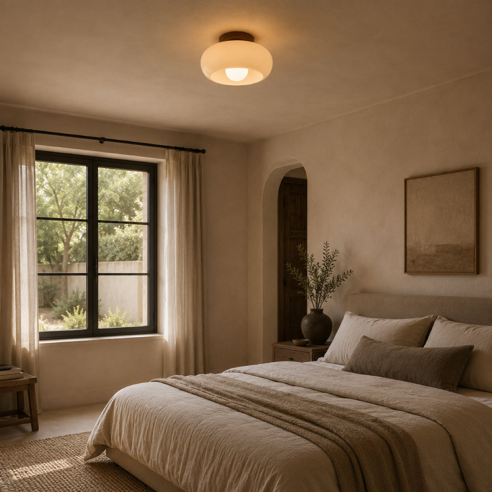Klassisk Bauhaus Loftlampe - Cremefarvet Glas med Metalbund 3