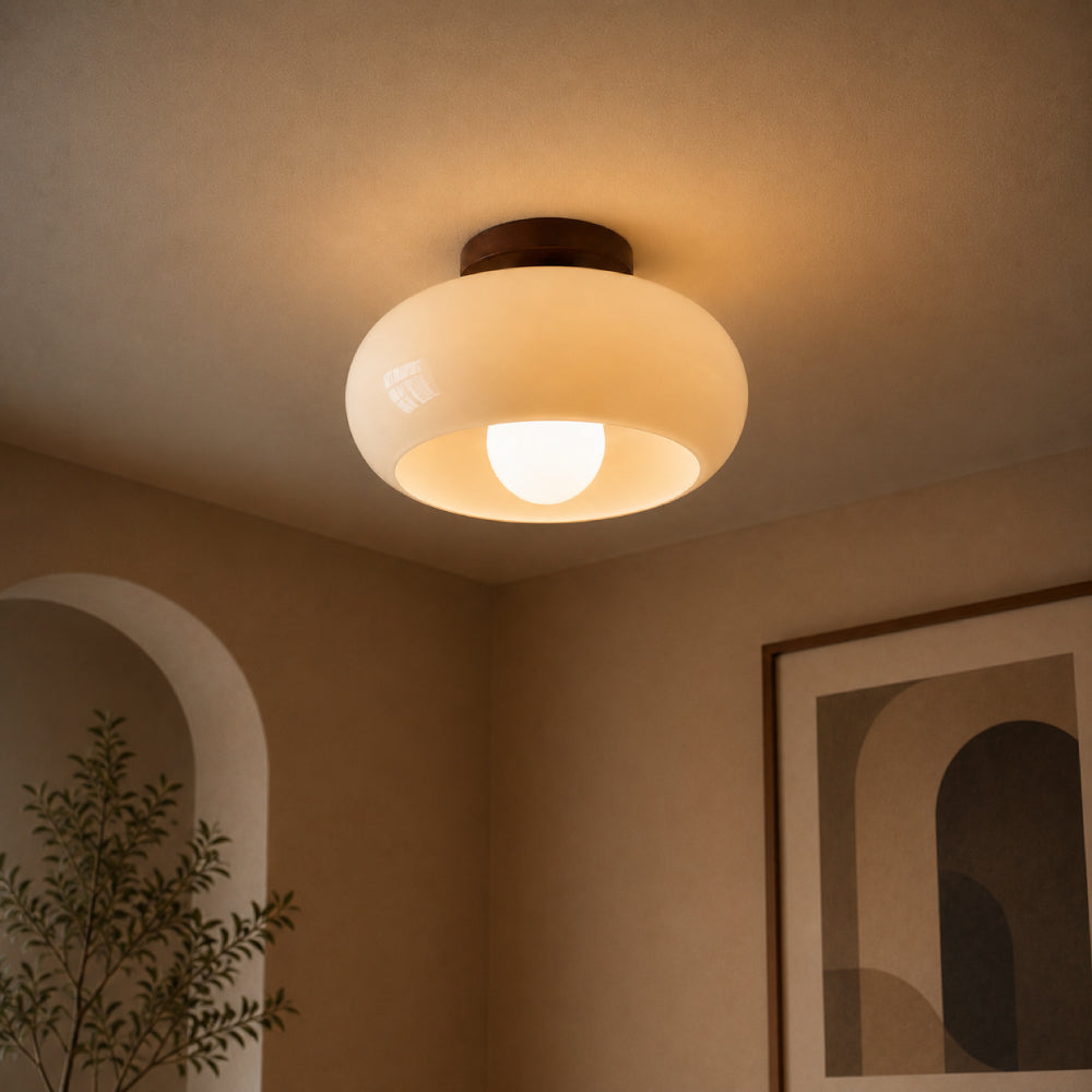Klassisk Bauhaus Loftlampe - Cremefarvet Glas med Metalbund 4