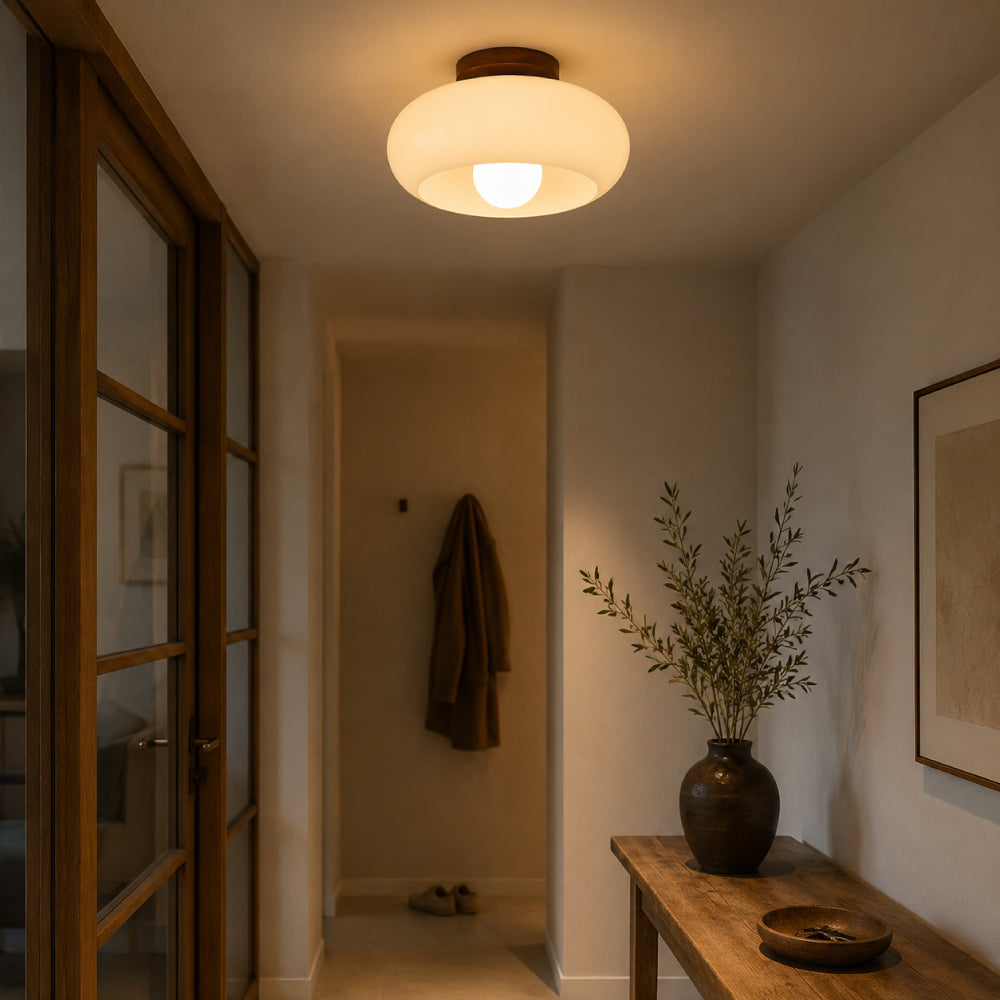 Klassisk Bauhaus Loftlampe - Cremefarvet Glas med Metalbund 7