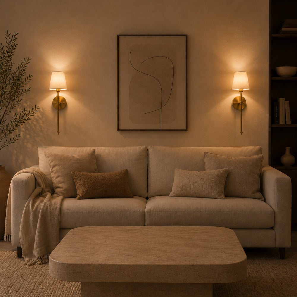 Klassisk Væglampe i Stof og Messing - Trådløs og Genopladelig 7
