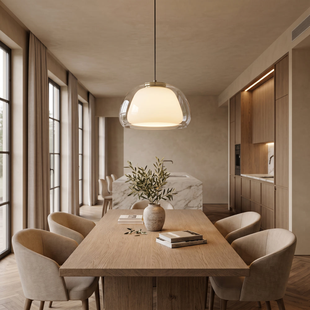 Krystallinsk Pendel Lampe - Elegant Glasdesign til Spisebord med Varmt Lys 0
