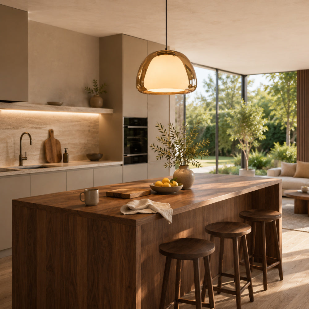 Krystallinsk Pendel Lampe - Elegant Glasdesign til Spisebord med Varmt Lys 12
