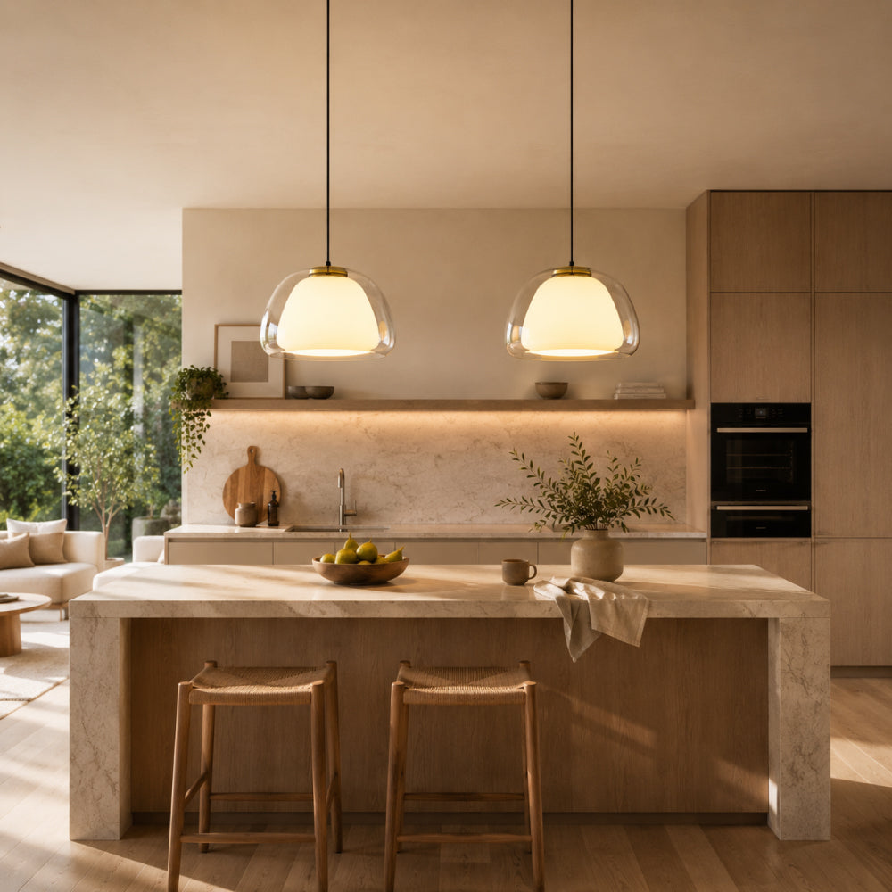 Krystallinsk Pendel Lampe - Elegant Glasdesign til Spisebord med Varmt Lys 15