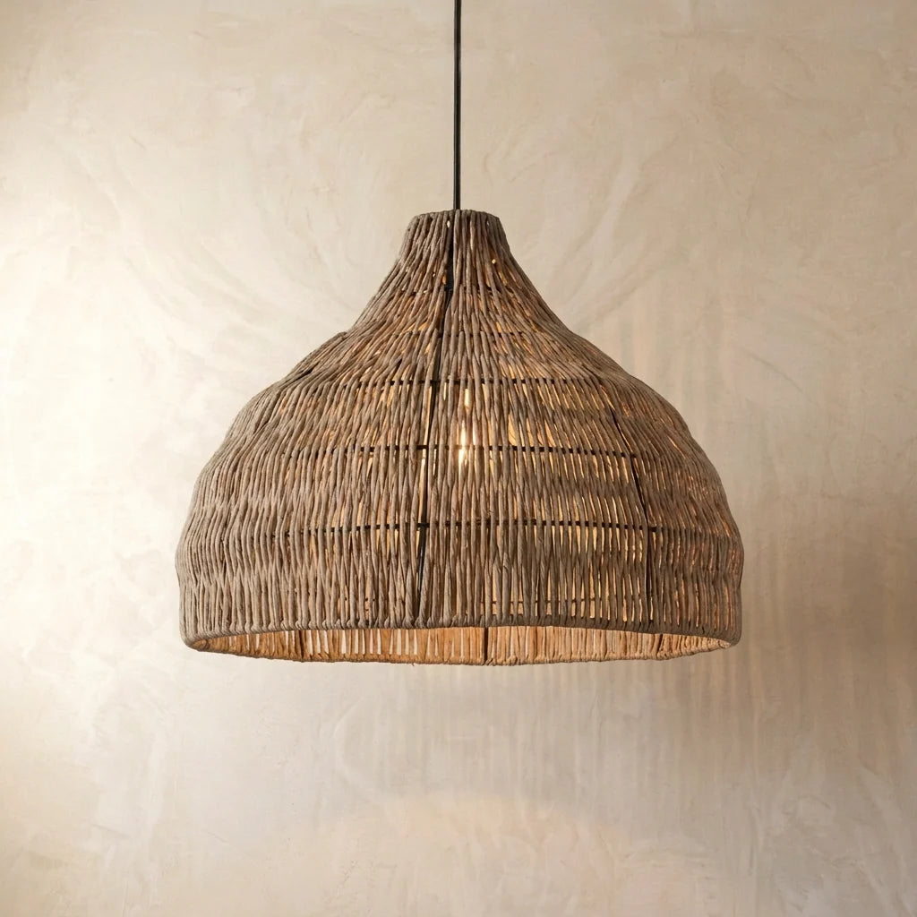 Kuppelformet Spisebordslampe i Naturligt Flet 0