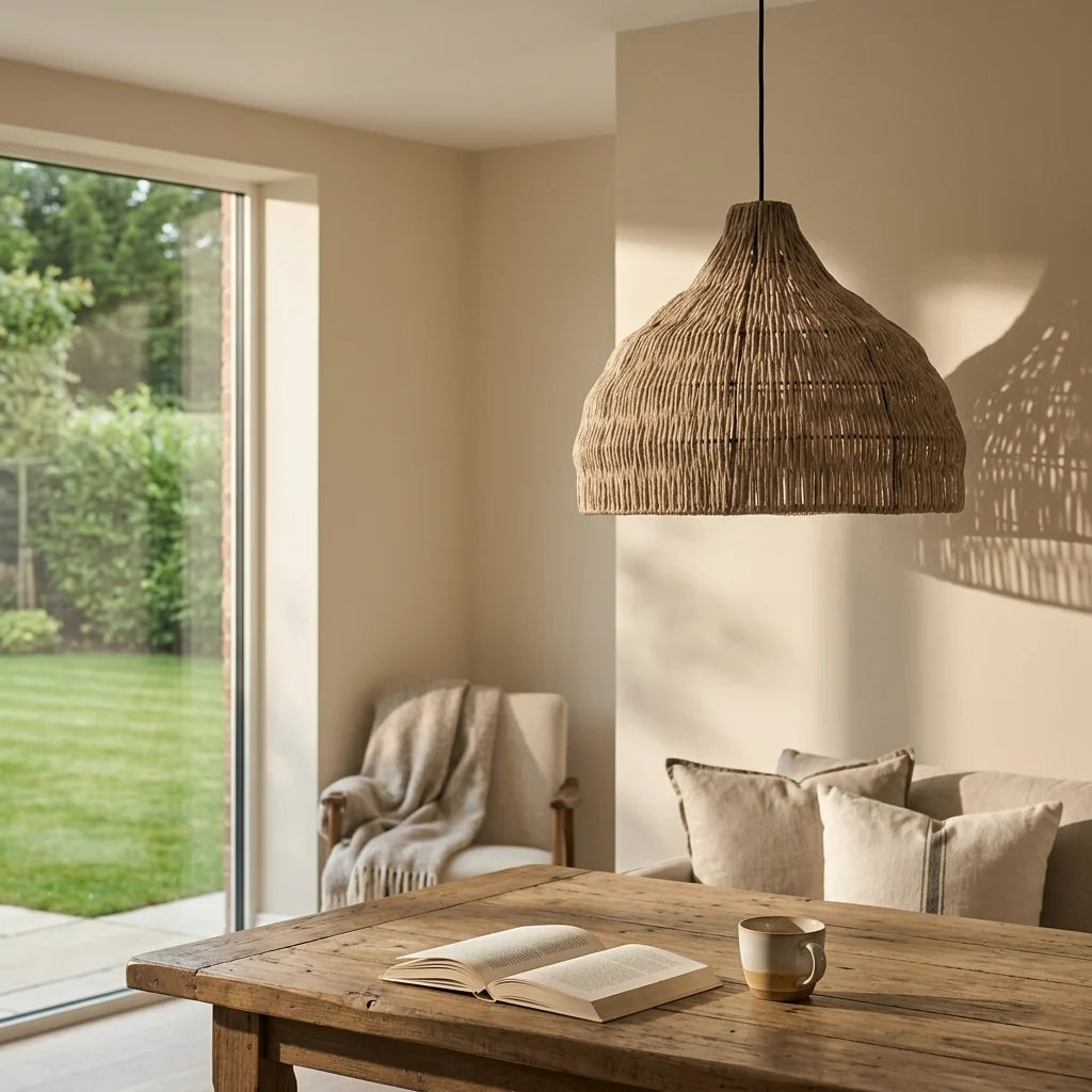 Kuppelformet Spisebordslampe i Naturligt Flet 2