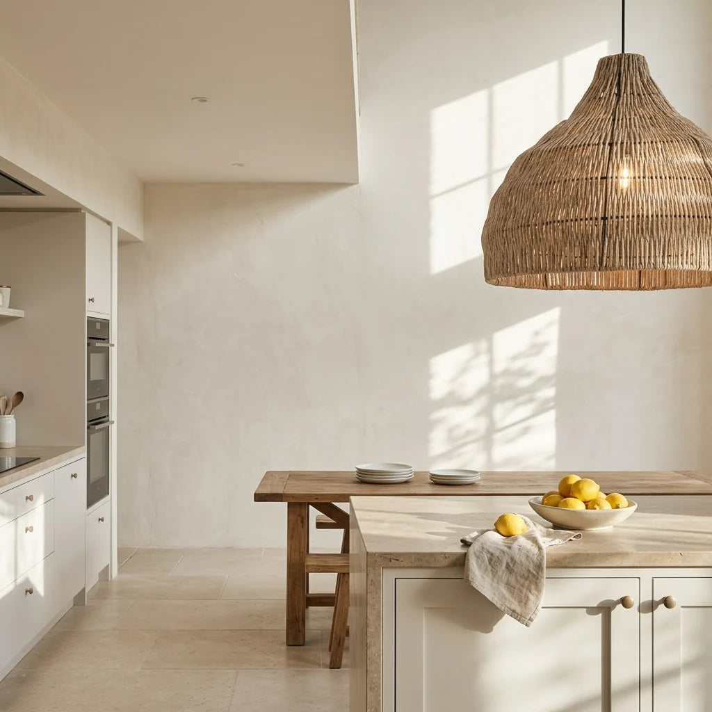 Kuppelformet Spisebordslampe i Naturligt Flet 3