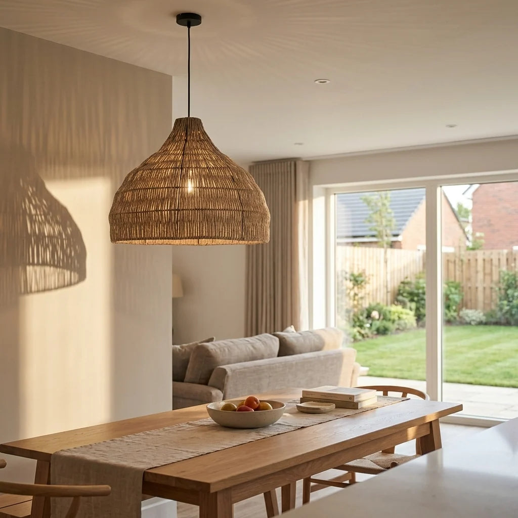 Kuppelformet Spisebordslampe i Naturligt Flet 4