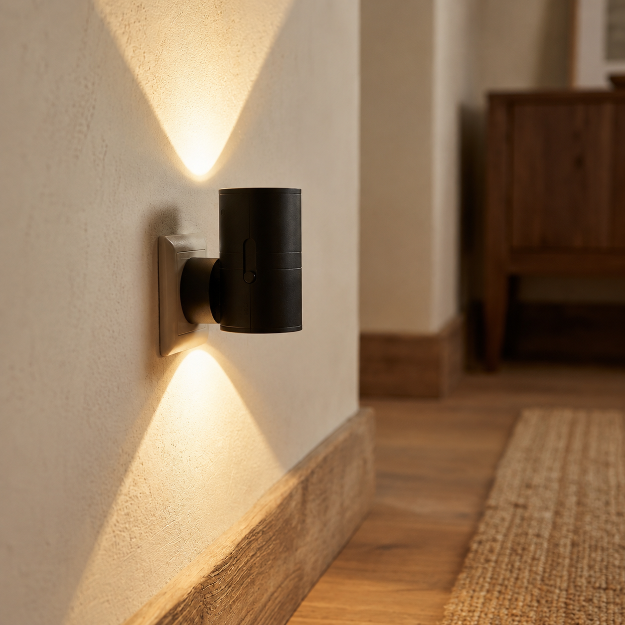 LED Vaeglampe til Stikkontakt med Dag-Natsensor Daempbar Varmt Lys til Minimalistisk Indretning 0
