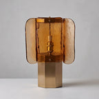 Lanterneformet Bordlampe i Messing med Struktureret Glas 0