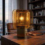 Lanterneformet Bordlampe i Messing med Struktureret Glas 4
