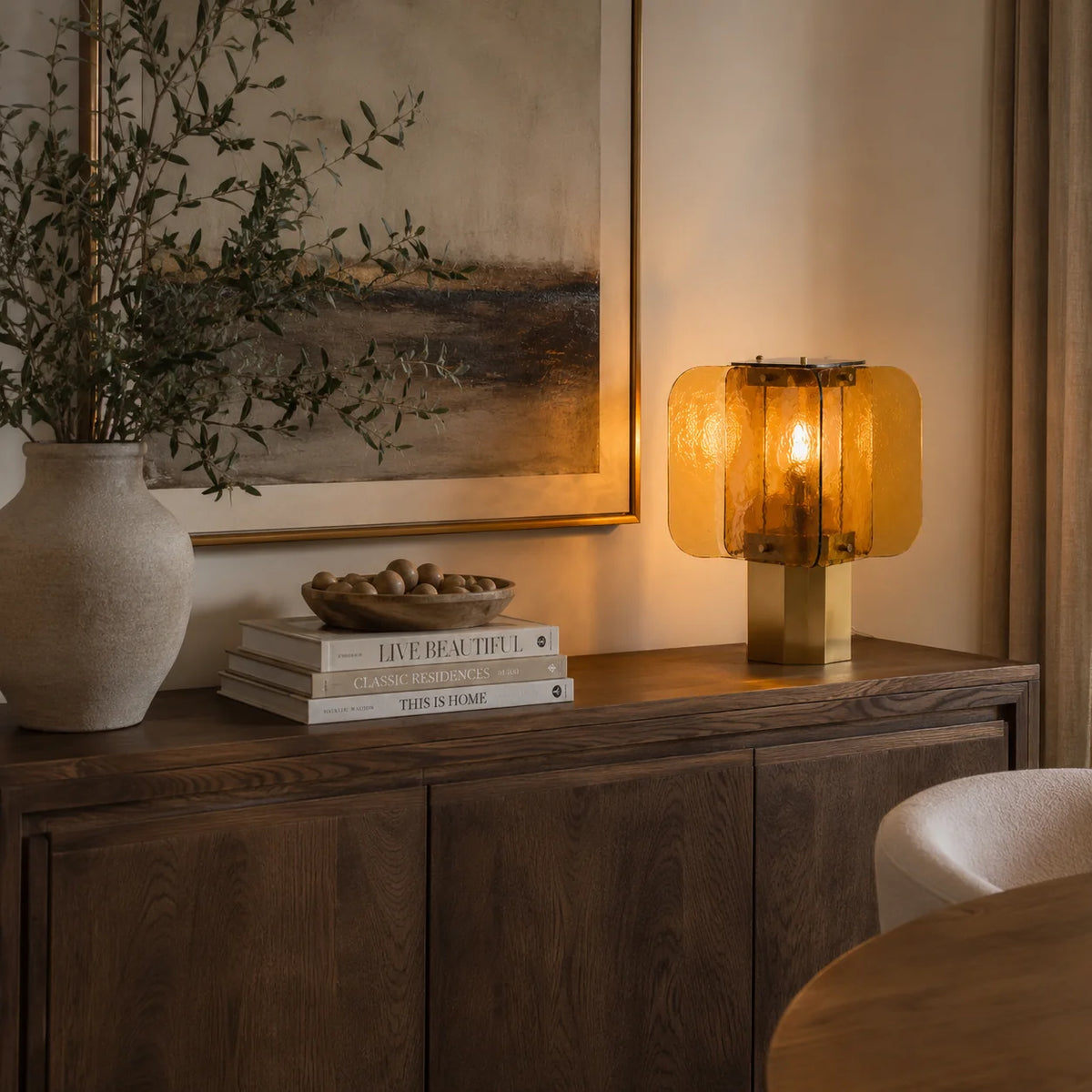 Lanterneformet Bordlampe i Messing med Struktureret Glas 8