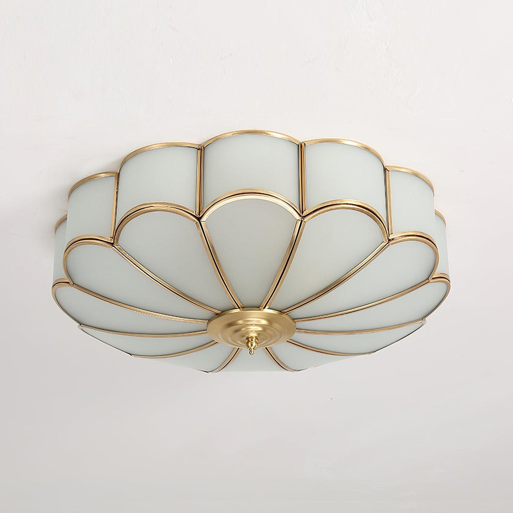 Loftlampe i Blomsterform – Matteret Glas med Messingdetaljer, Dæmpbar Belysning 0