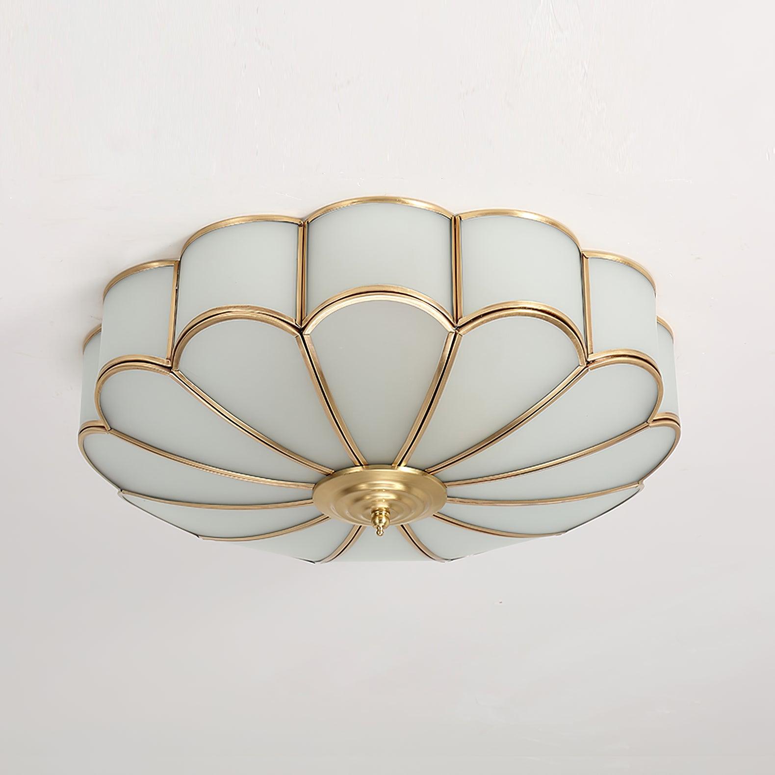 Loftlampe i Blomsterform – Matteret Glas med Messingdetaljer, Dæmpbar Belysning 0