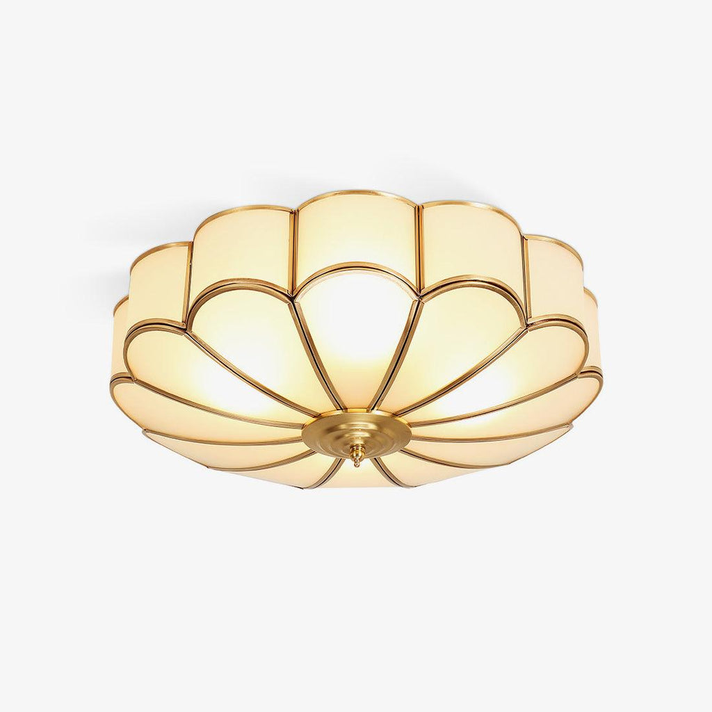 Loftlampe i Blomsterform – Matteret Glas med Messingdetaljer, Dæmpbar Belysning 1