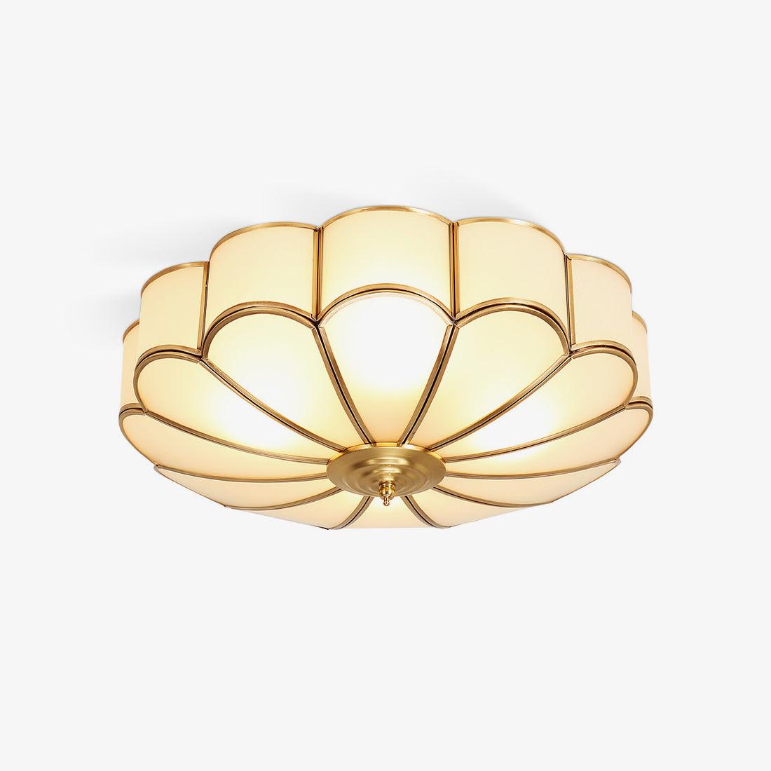 Loftlampe i Blomsterform – Matteret Glas med Messingdetaljer, Dæmpbar Belysning 1