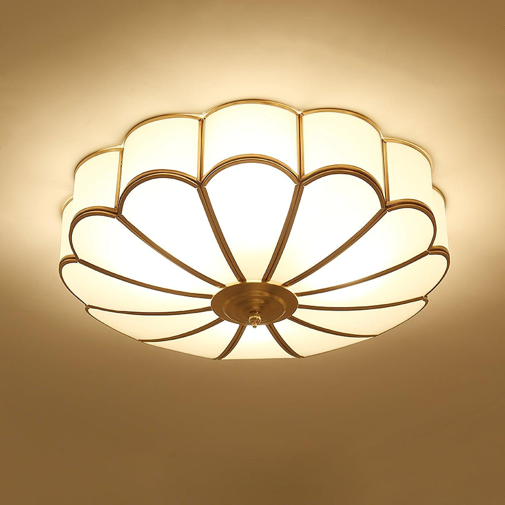 Loftlampe i Blomsterform – Matteret Glas med Messingdetaljer, Dæmpbar Belysning 15