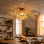 Loftslampe i Bambus og Rattan – Unikt Lysmønster til Stue og Soveværelse 0