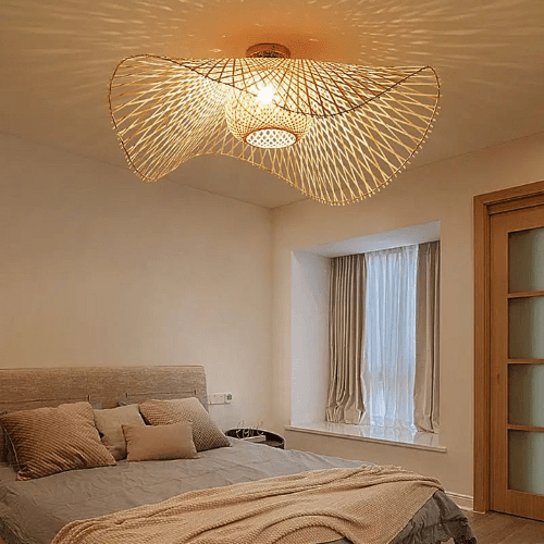 Loftslampe i Bambus og Rattan – Unikt Lysmønster til Stue og Soveværelse 3