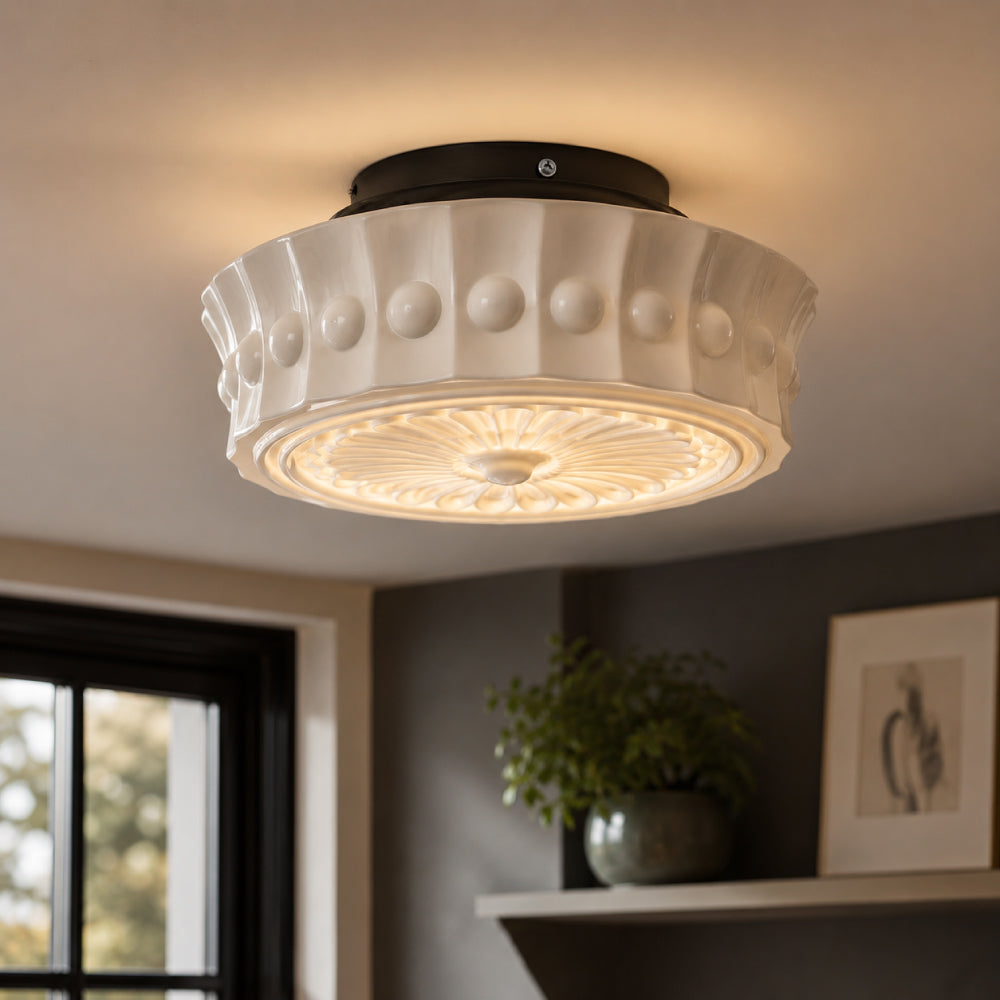Loftslampe i Opalglas – Riflet Vintage Design med Varmt Lys 12
