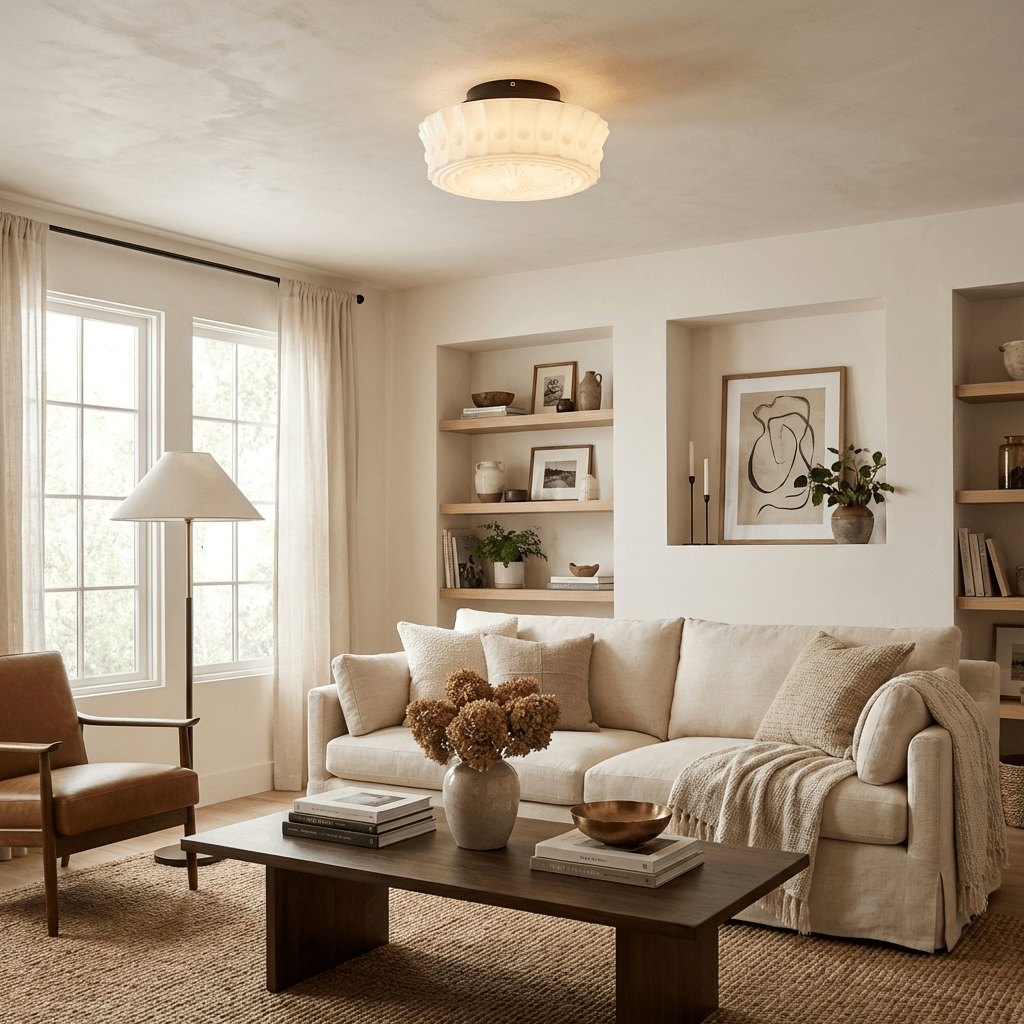 Loftslampe i Opalglas – Riflet Vintage Design med Varmt Lys 3