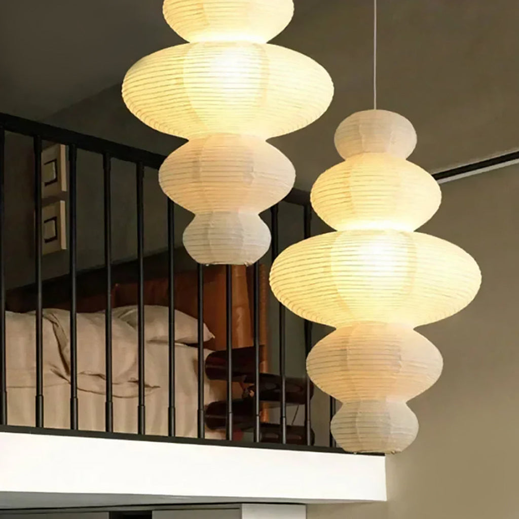Loftslampe i Rispapir - Wabi-Sabi Design med Justerbar Ledning 3