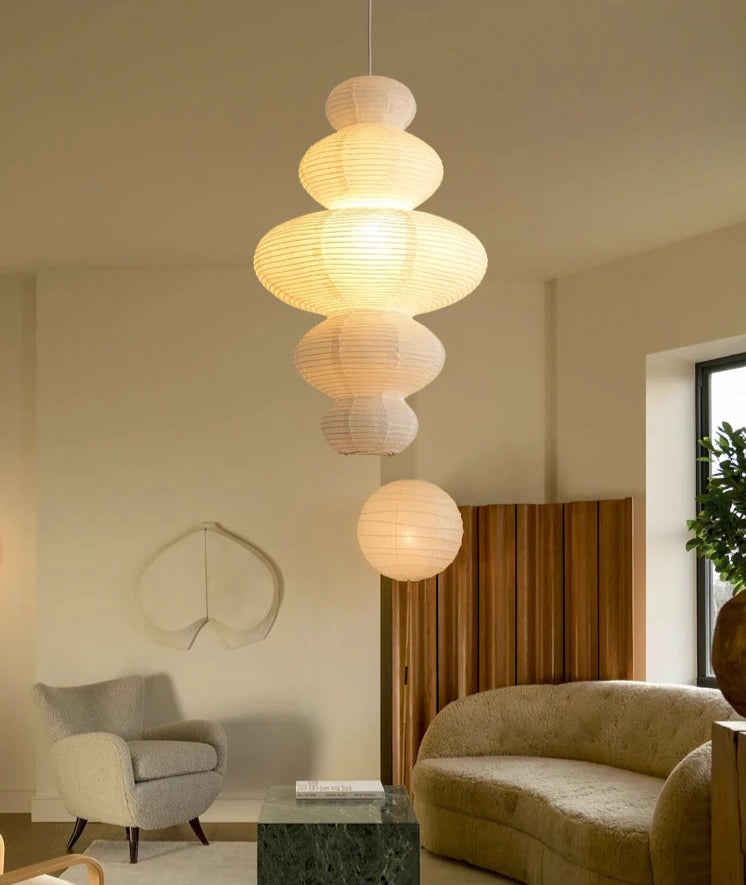 Loftslampe i Rispapir - Wabi-Sabi Design med Justerbar Ledning 4