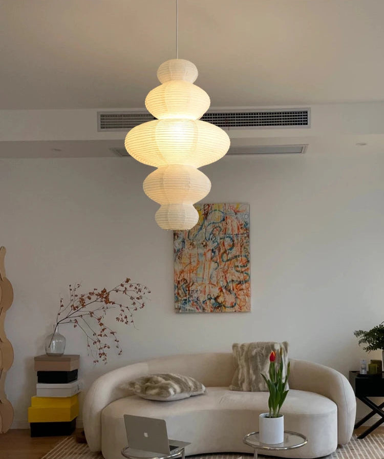 Loftslampe i Rispapir - Wabi-Sabi Design med Justerbar Ledning 7