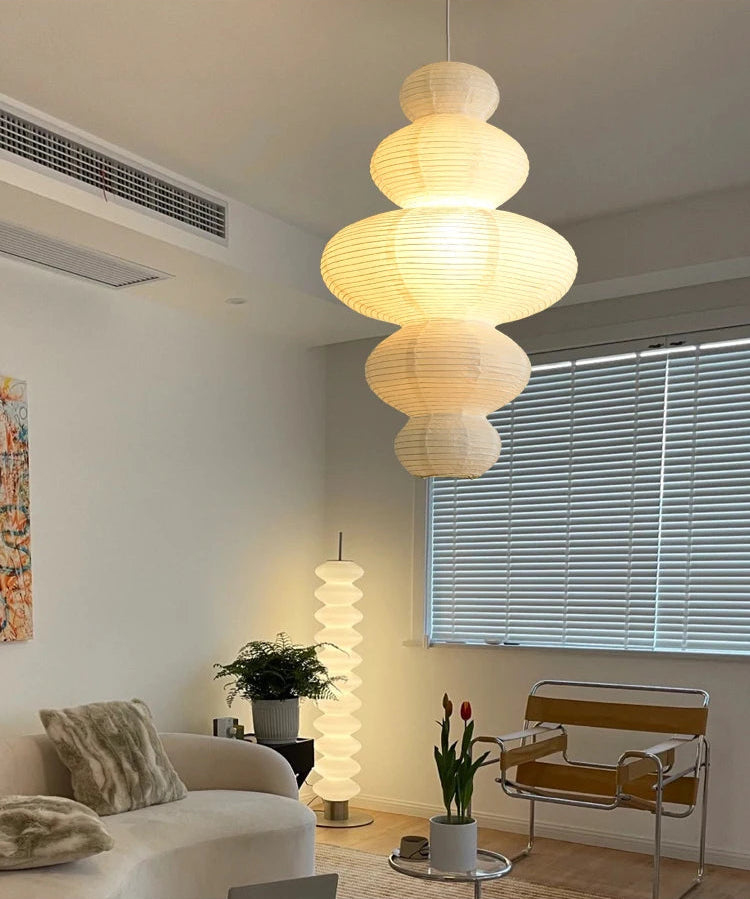 Loftslampe i Rispapir - Wabi-Sabi Design med Justerbar Ledning 8